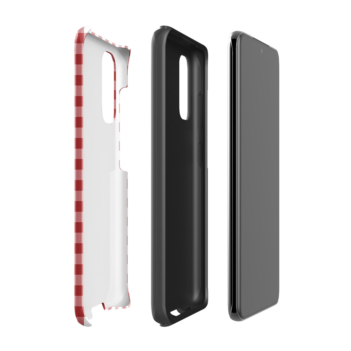 Phone Case with red-and-white gingham pattern for Samsung Galaxy, showcasing style and protection, durable and chic accessory.