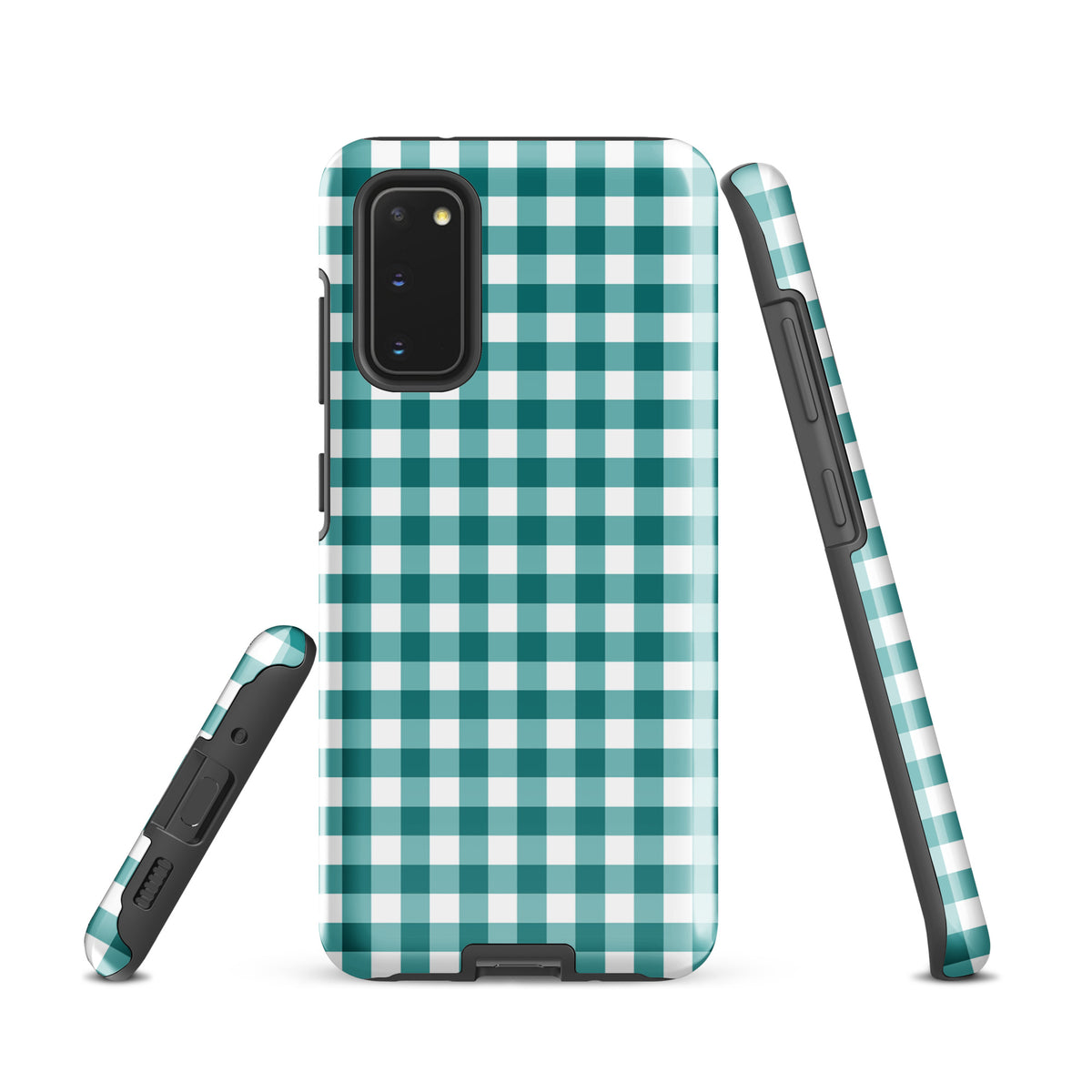 Phone Case for Samsung Galaxy in teal and white gingham pattern offering style and protection.