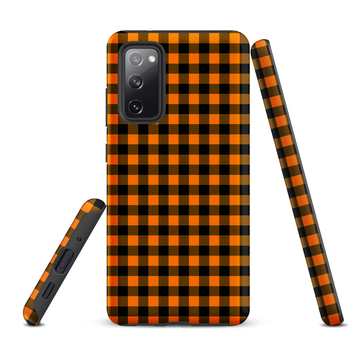 Black and orange gingham phone case for Samsung Galaxy, Autumn theme with durable and stylish design