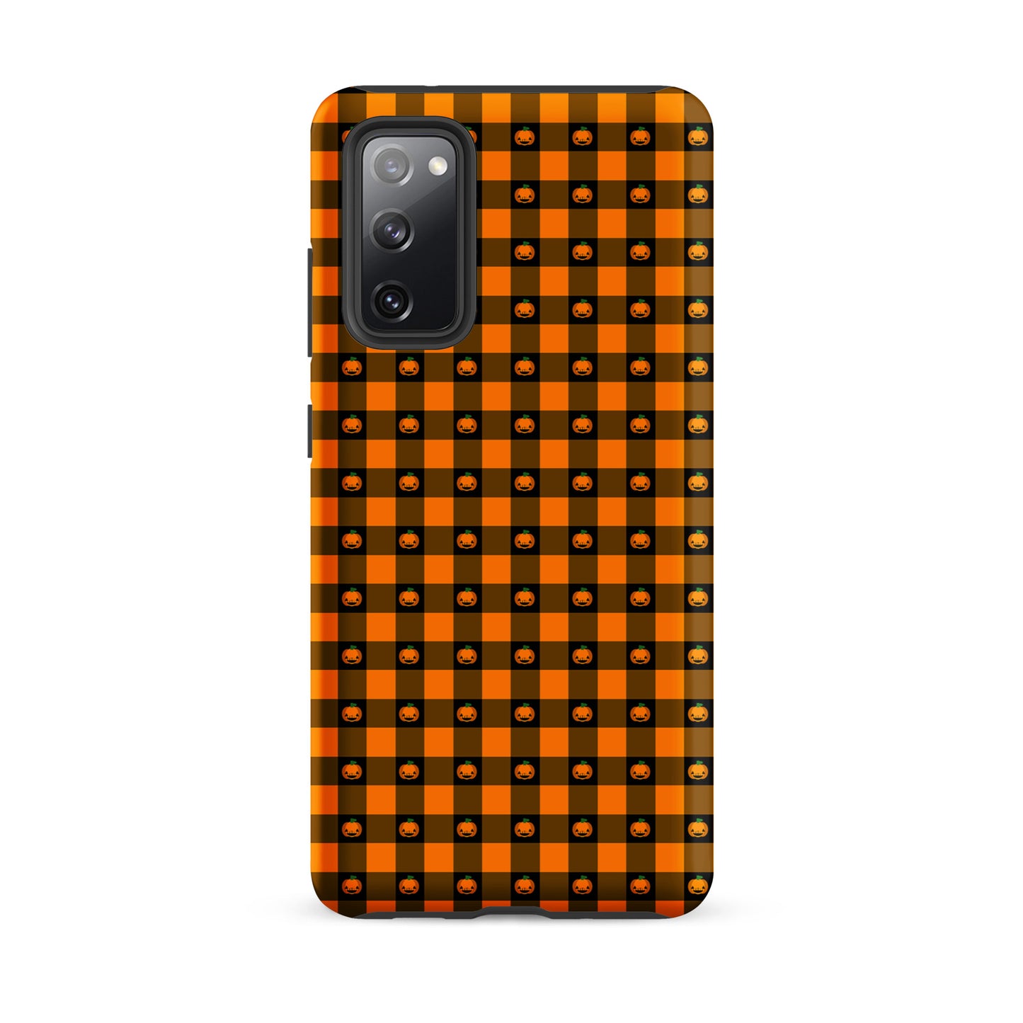 Phone Case for Samsung Galaxy with playful pumpkin gingham Halloween design.