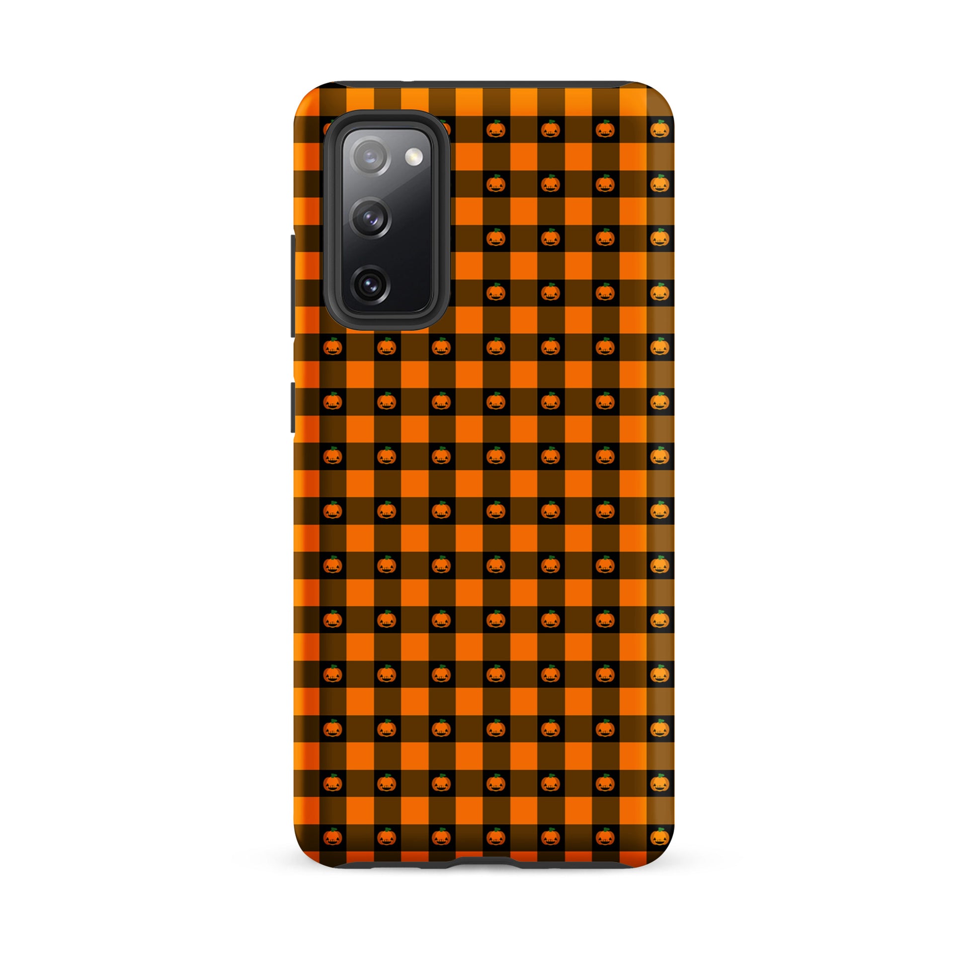 Phone Case for Samsung Galaxy with playful pumpkin gingham Halloween design.