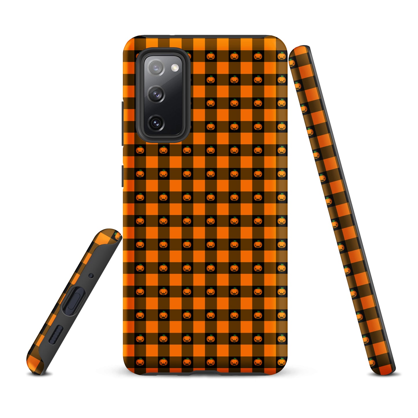 Phone Case for Samsung Galaxy with Halloween pumpkin gingham design.