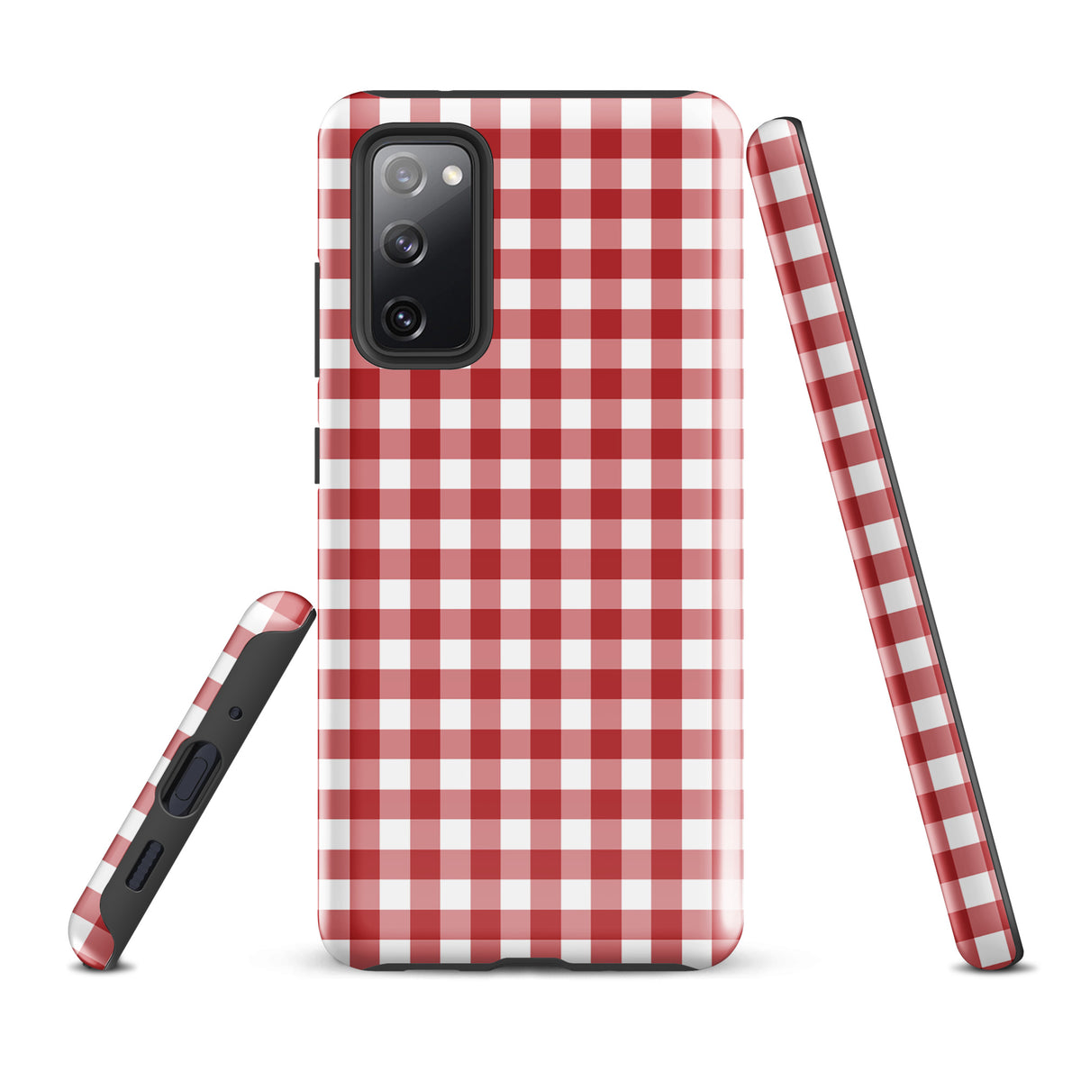 Phone Case for Samsung Galaxy with red-and-white gingham pattern, combining playful style and durability for a chic look.