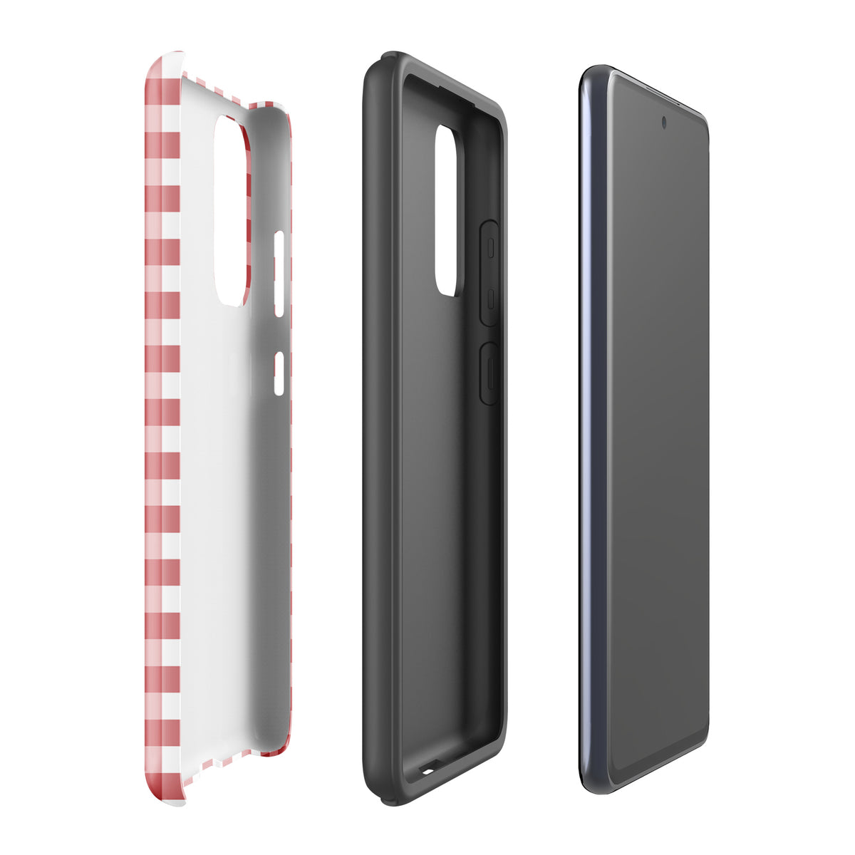 Phone Case for Samsung Galaxy with red and white gingham pattern, combining style and protection.