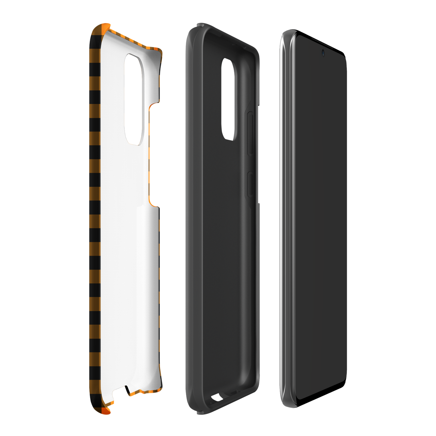 Samsung Galaxy phone case with black-and-orange gingham autumn theme, stylish and durable design