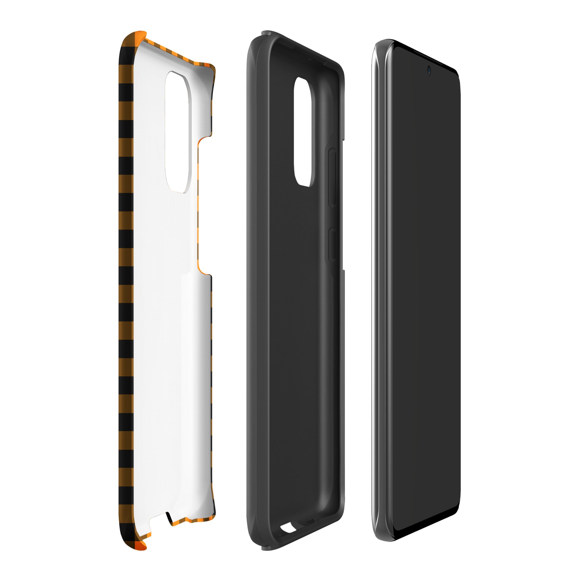 Samsung Galaxy phone case with black-and-orange gingham autumn theme, stylish and durable design
