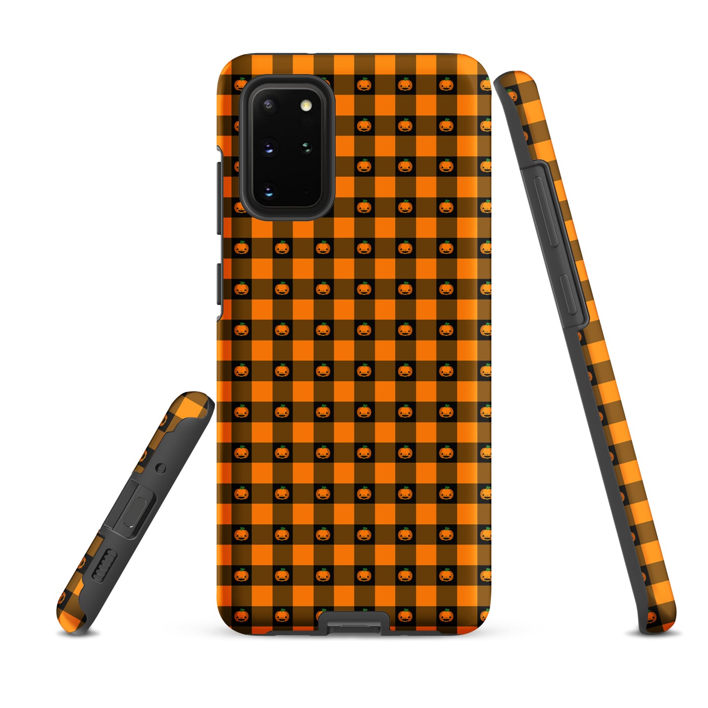 Phone Case for Samsung Galaxy with playful pumpkin gingham design for Halloween, festive and charming jack-o’-lantern pattern.