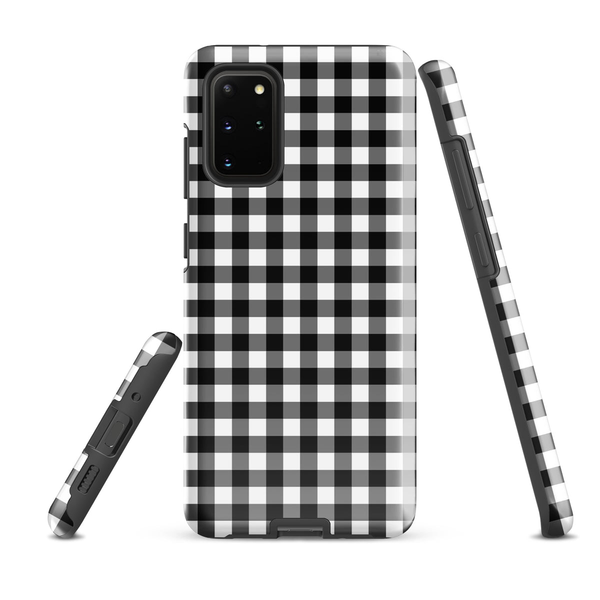 Phone Case for Samsung Galaxy with black-and-white gingham pattern offering style and protection. Upscale craftsmanship meets playful charm.
