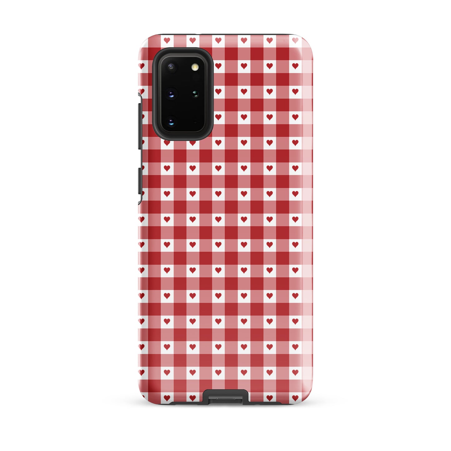 Phone Case for Samsung Galaxy with red gingham heart pattern, stylish and durable design for chic accessory lovers.