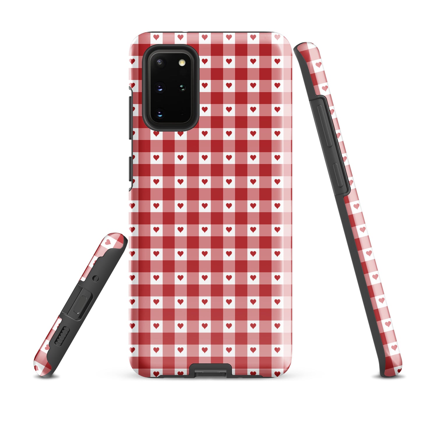 Phone Case for Samsung Galaxy with red gingham heart pattern, showcasing stylish and durable design.