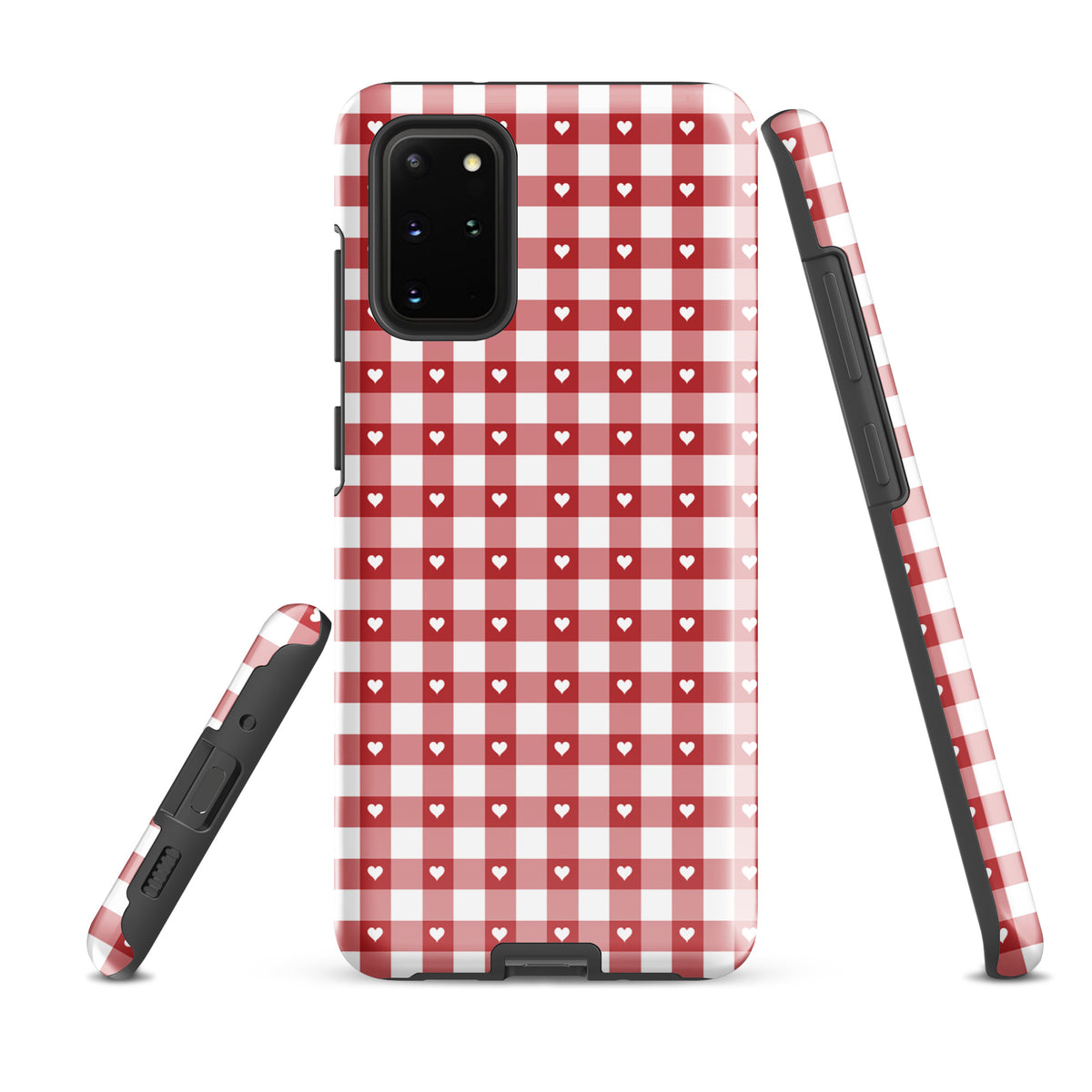 Phone Case for Samsung Galaxy with red and white gingham pattern and hearts, offering style and protection.