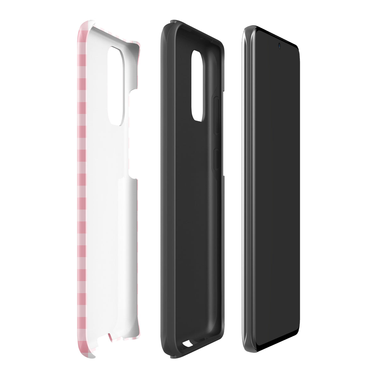 Samsung Galaxy Phone Case with pink and white gingham pattern, showcasing stylish protection design