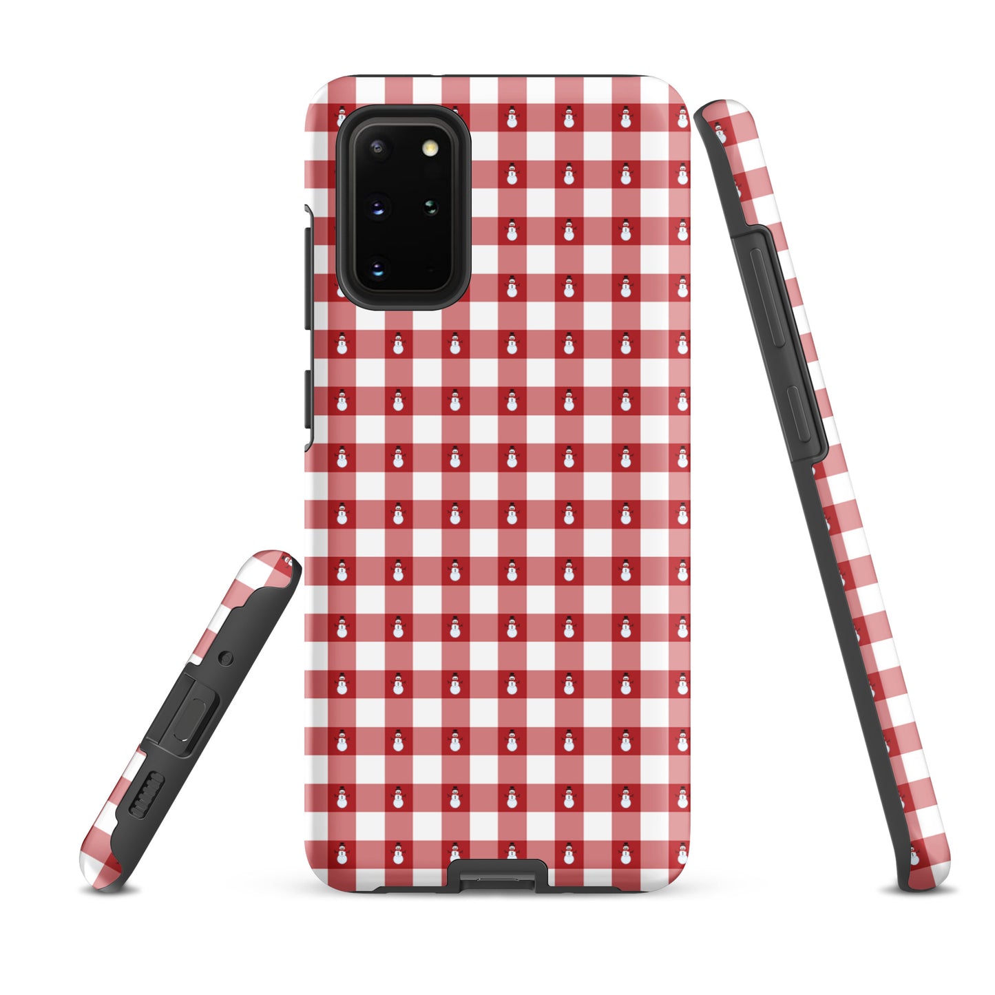 Phone Case for Samsung Galaxy with red snowman gingham winter design, providing festive protection and style.