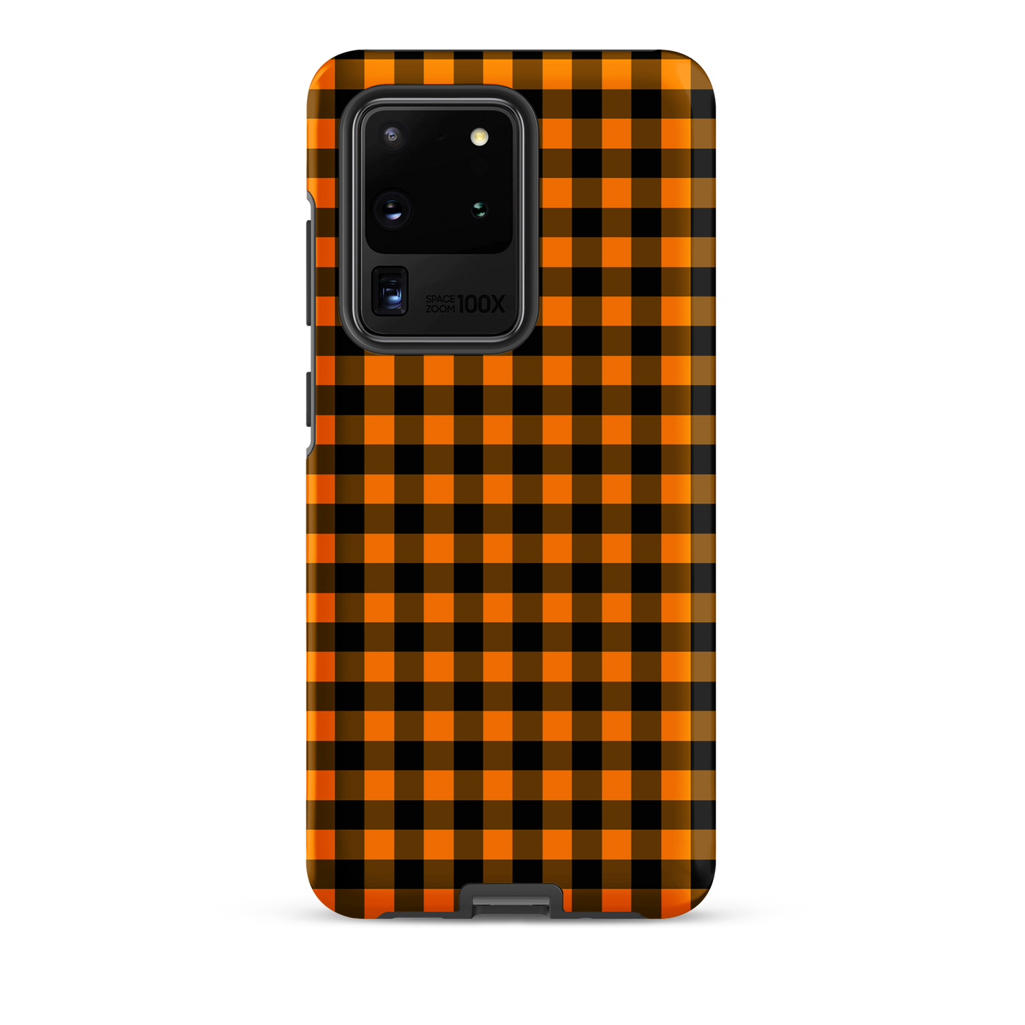 phone case with black-and-orange gingham autumn theme for Samsung Galaxy