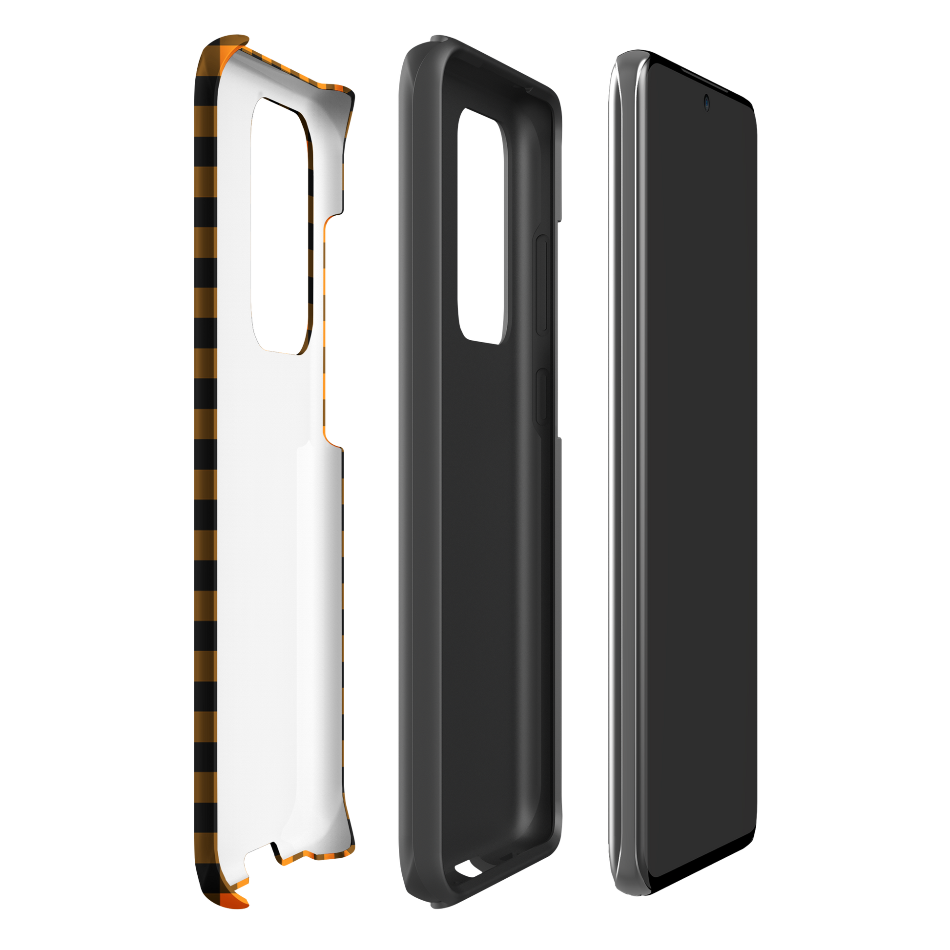 phone case for Samsung Galaxy in black-and-orange gingham autumn theme with durable design