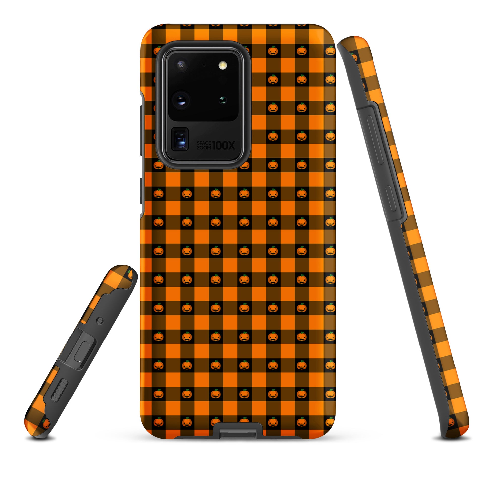 Phone Case for Samsung Galaxy with playful pumpkin gingham Halloween design