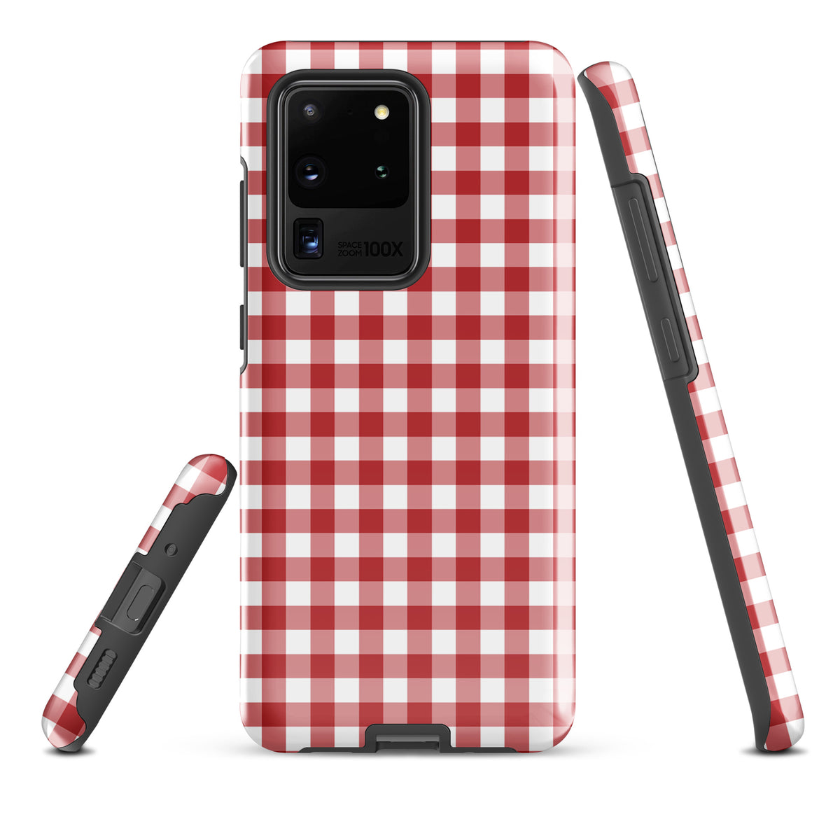 Phone Case with red and white gingham pattern for Samsung Galaxy, offering style and protection.