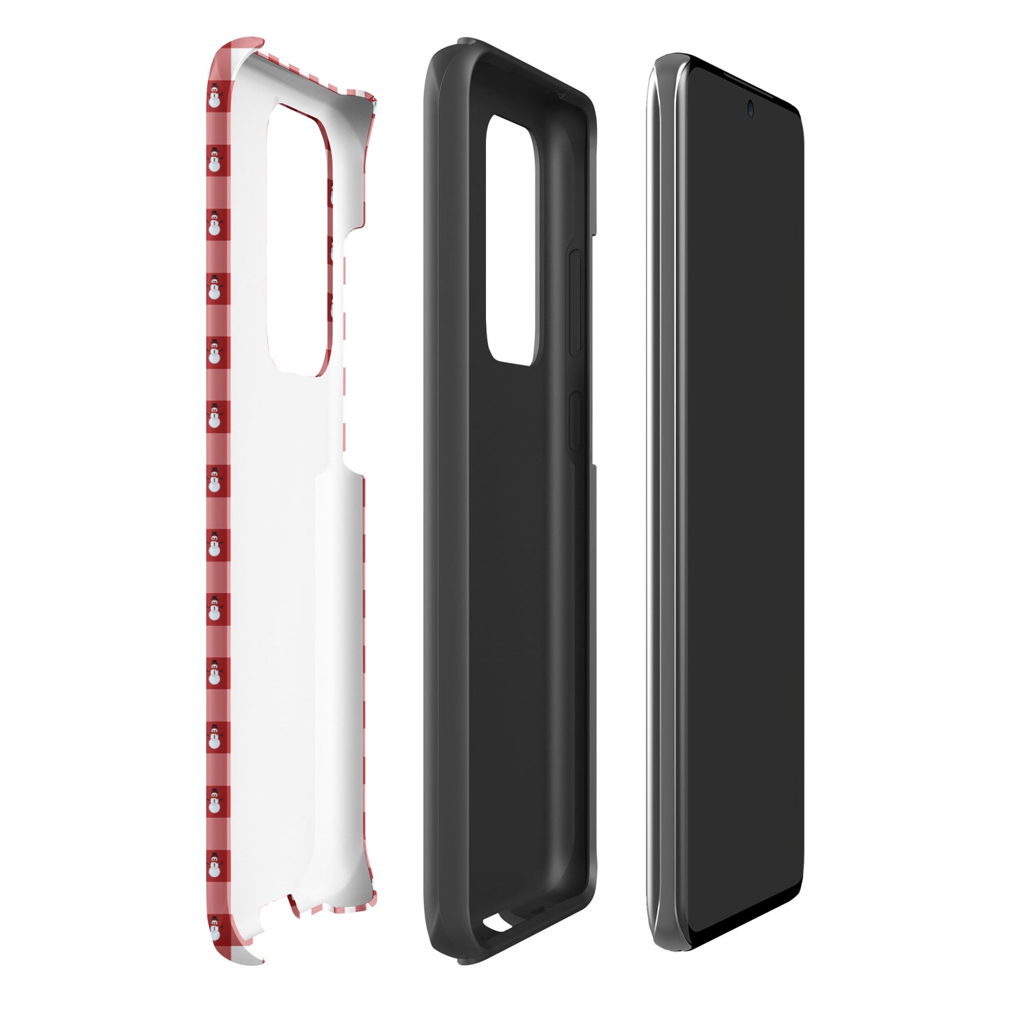 Phone Case for Samsung Galaxy with Snowman Gingham Winter Design, showcasing protective layers and festive style.