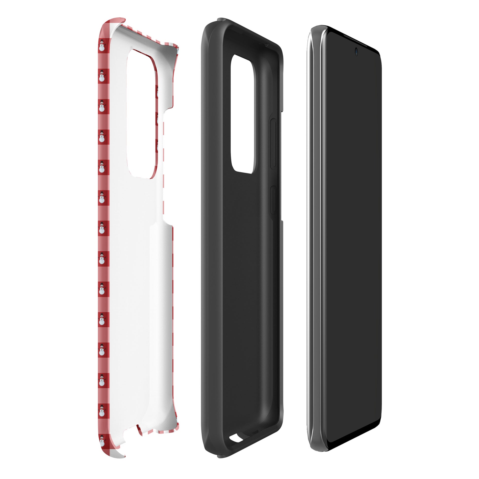 Phone Case for Samsung Galaxy with Snowman Gingham Winter Design, showcasing protective layers and festive style.