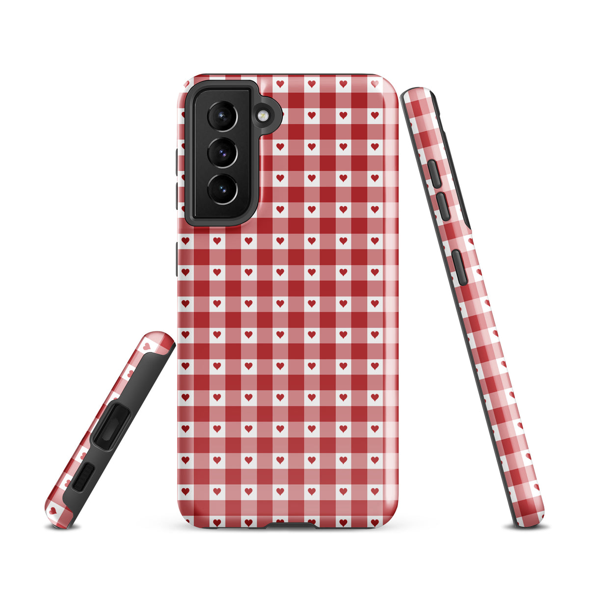 Phone Case for Samsung Galaxy with red gingham heart pattern, showcasing stylish and durable design.