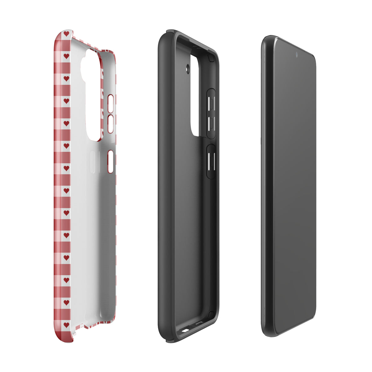 Phone Case for Samsung Galaxy with red gingham heart pattern, showcasing stylish, durable design, and ultimate protection.