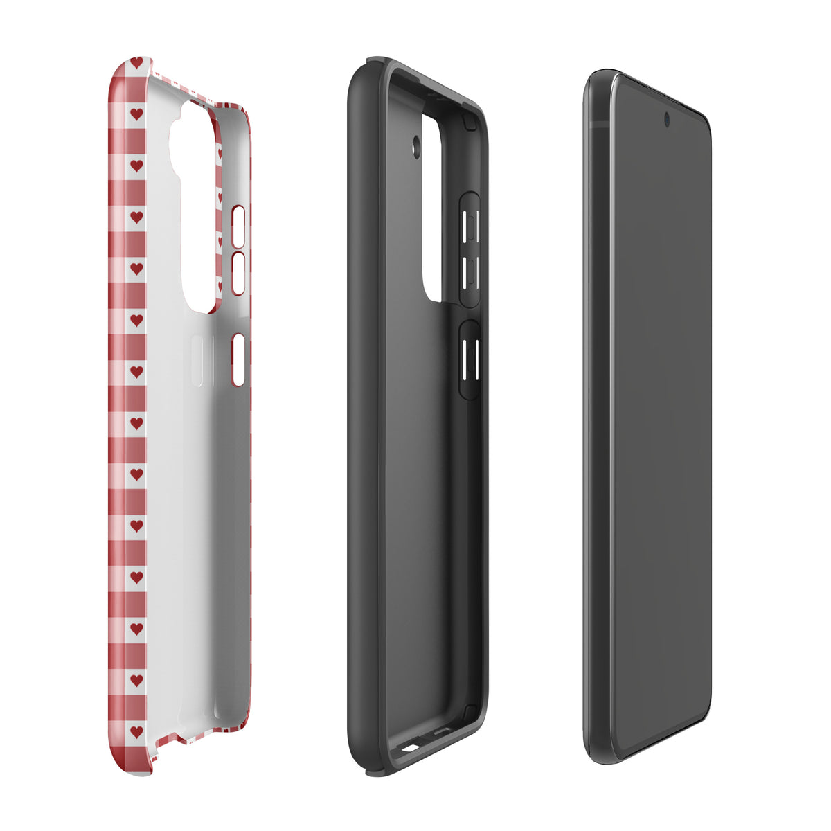 Phone Case for Samsung Galaxy with red gingham heart pattern, elevates style and durability, perfect chic accessory for your device.