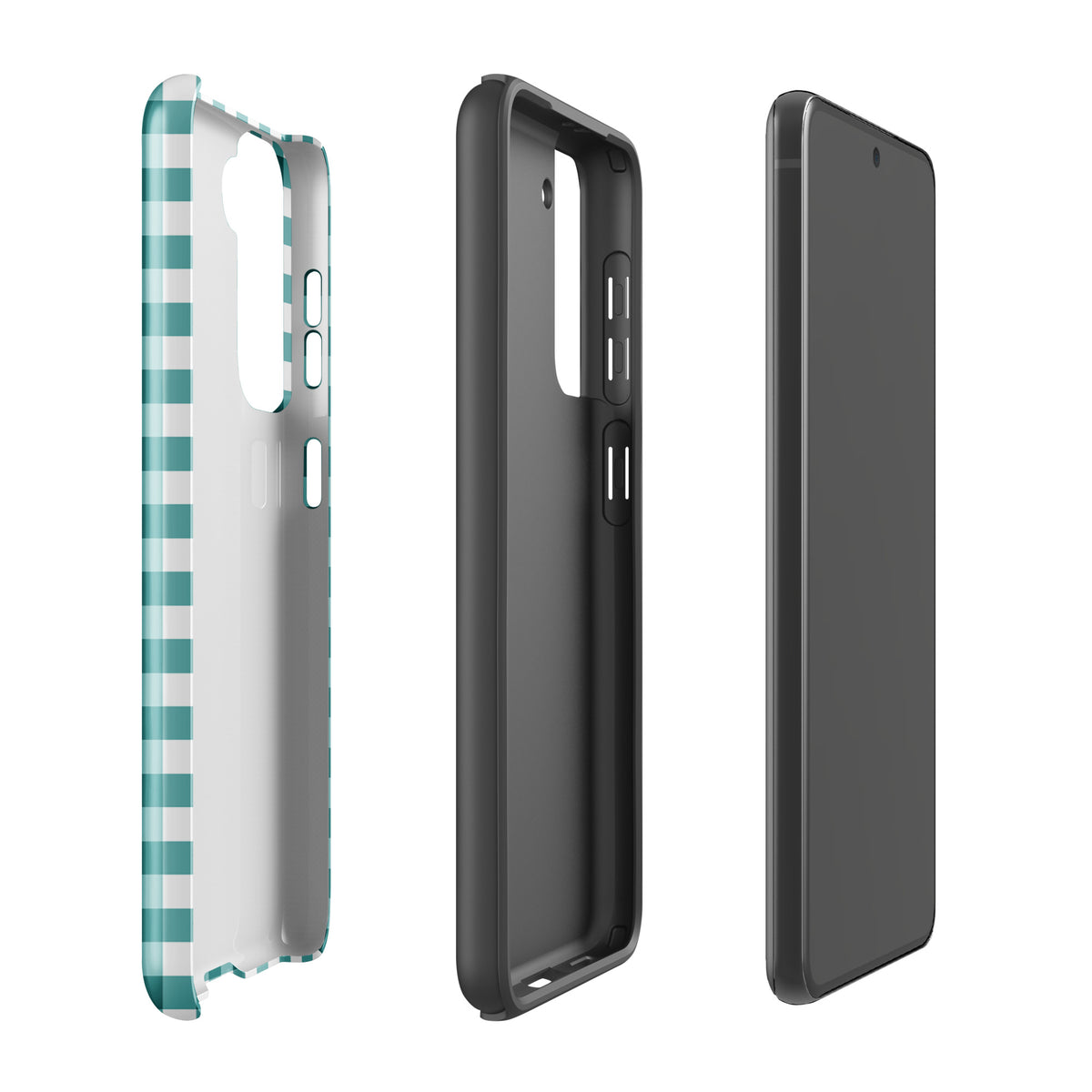 Phone Case for Samsung Galaxy in teal and white gingham pattern, showing stylish, durable design for enhanced protection.
