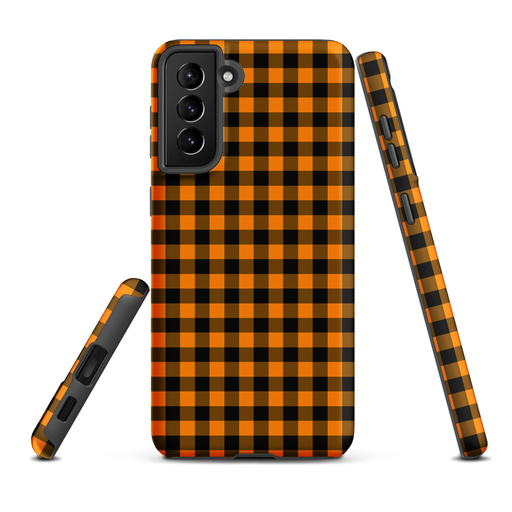 phone case with black-and-orange gingham autumn pattern for Samsung Galaxy, stylish and durable design