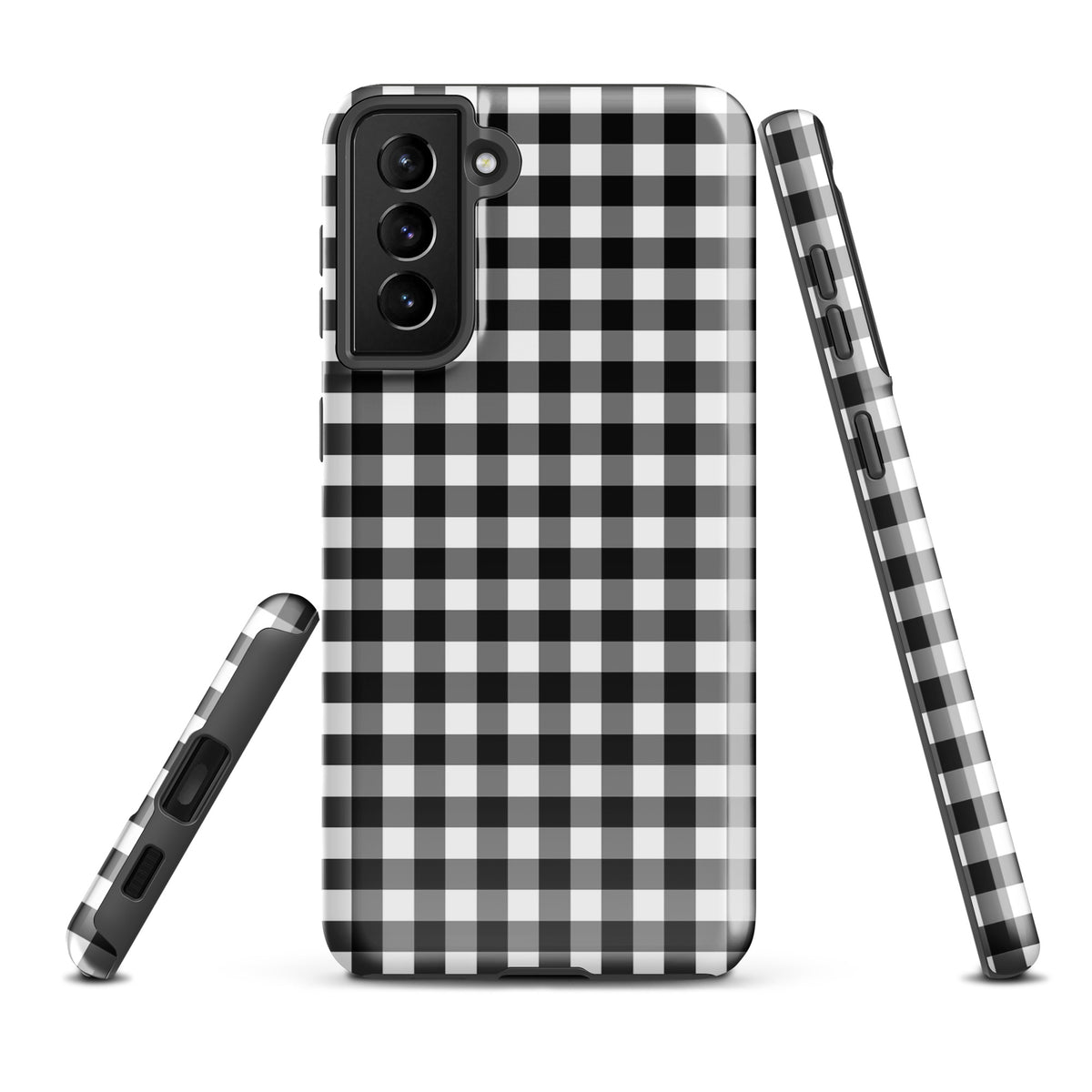 Phone Case for Samsung Galaxy with black-and-white gingham pattern, offering stylish protection and durable design.