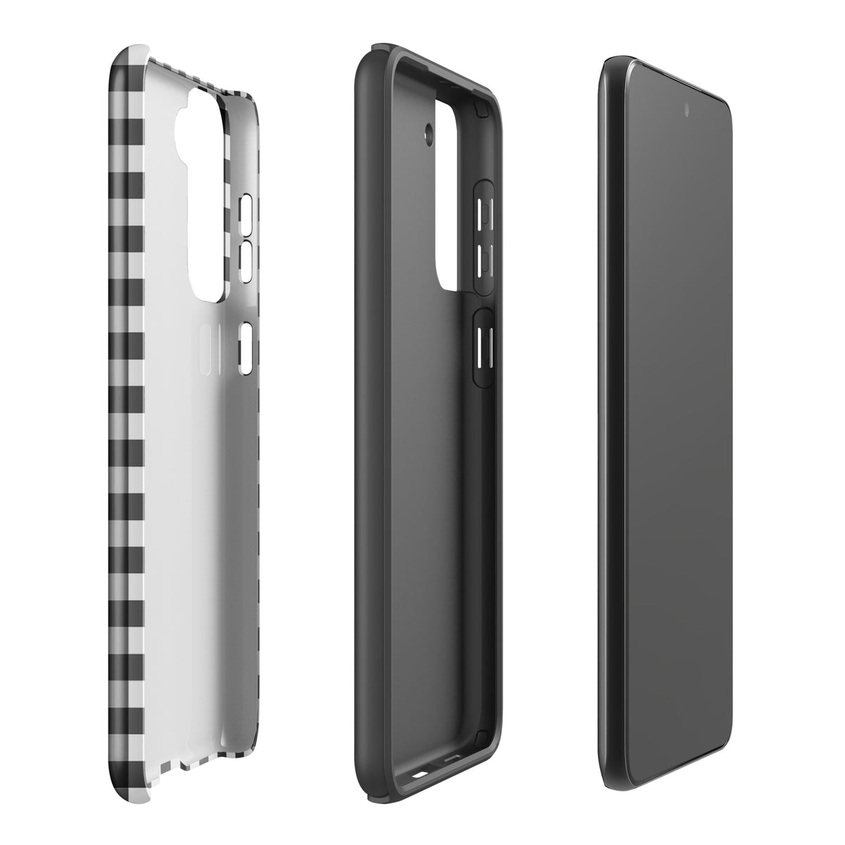 Phone Case for Samsung Galaxy in black and white gingham pattern showcasing style and protection with durable design.