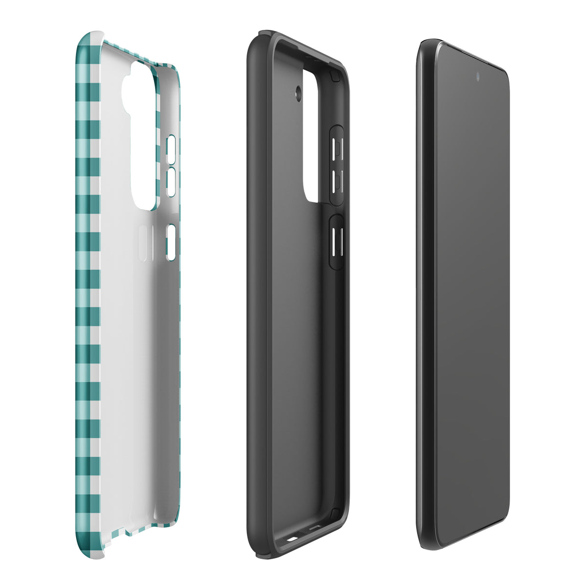 Phone Case for Samsung Galaxy in teal/white gingham pattern, showing sleek design and durable protection.