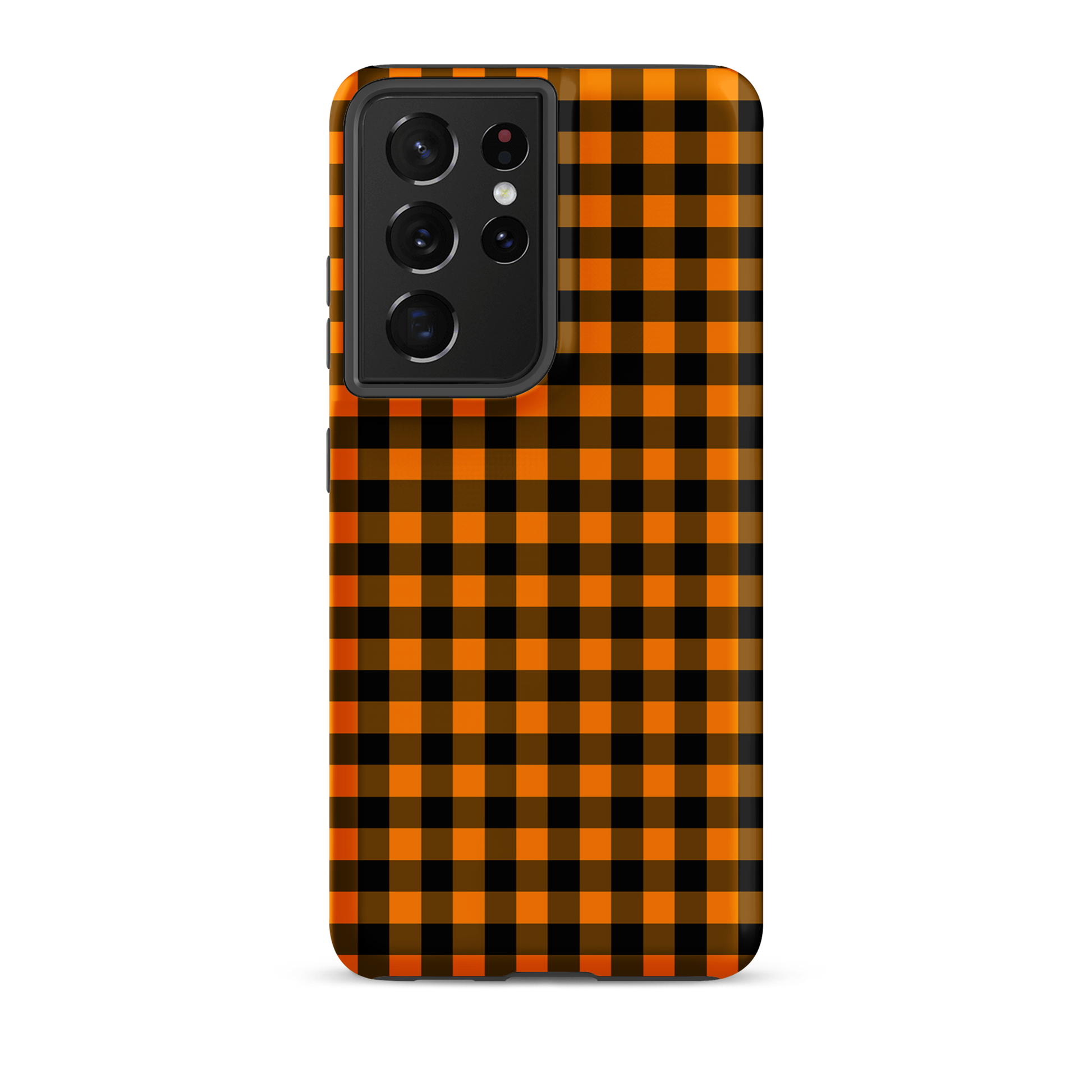 phone case with black-and-orange gingham autumn theme for Samsung Galaxy