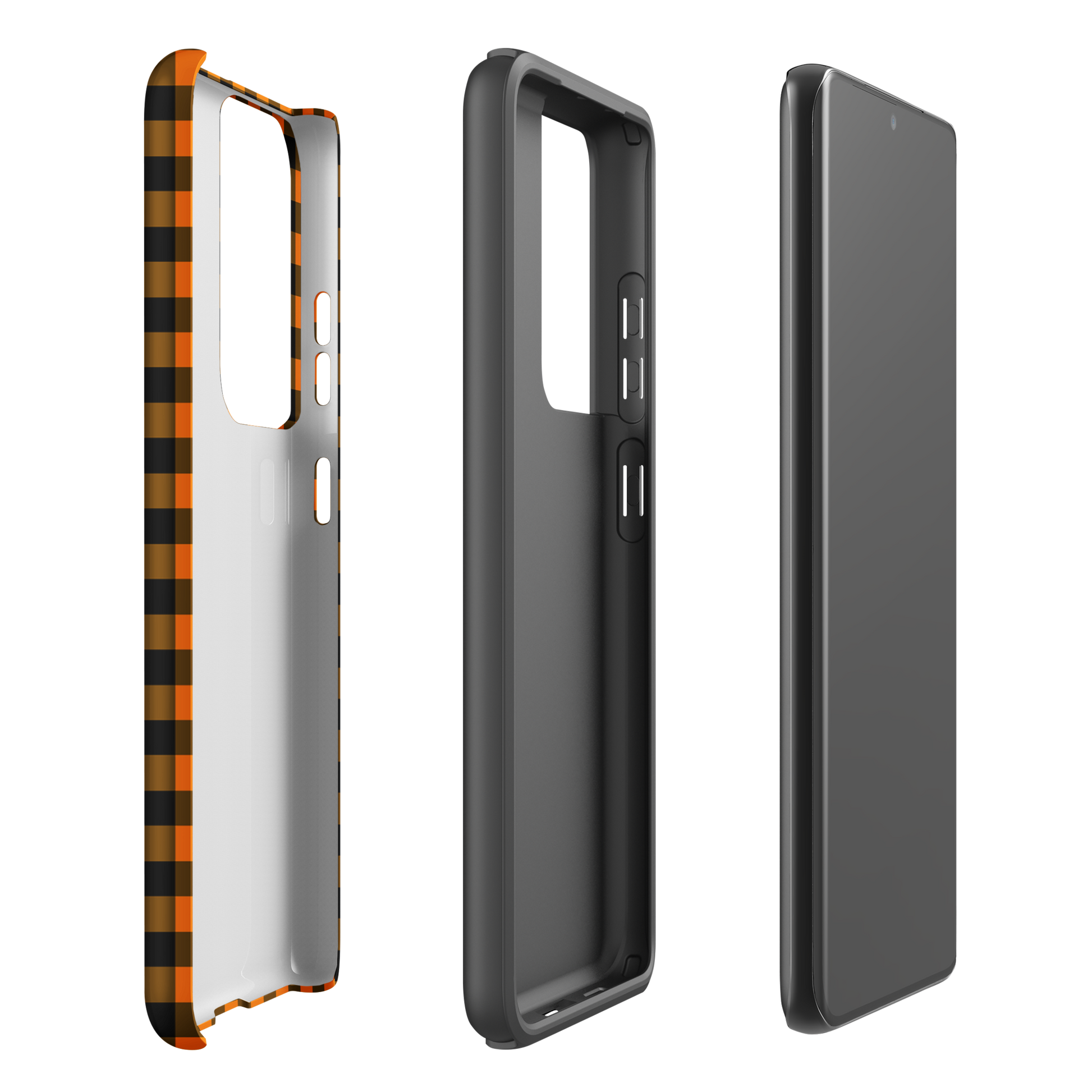 phone case for Samsung Galaxy with black-and-orange gingham Autumn theme