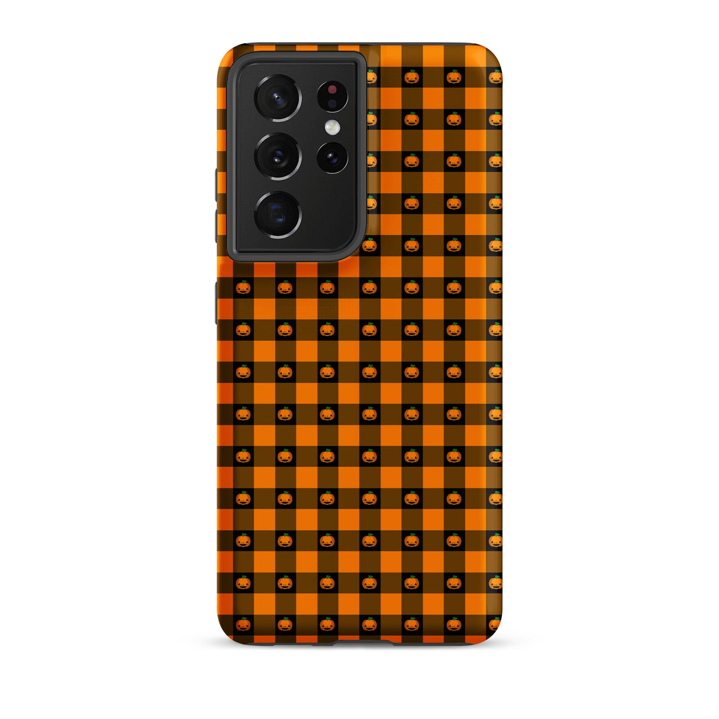 Phone Case for Samsung Galaxy with playful pumpkin gingham design for Halloween.