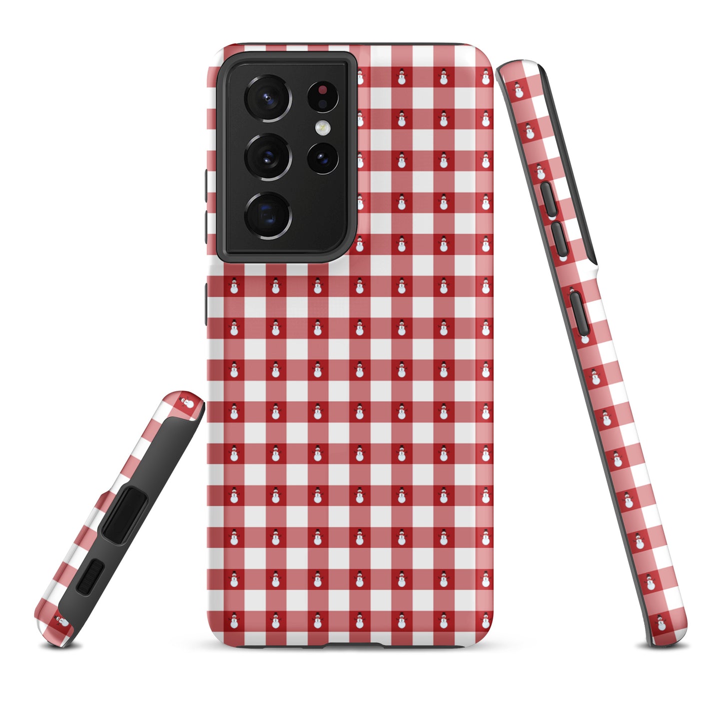 Phone Case for Samsung Galaxy with snowman gingham design, red-and-white pattern, winter themed protective cover