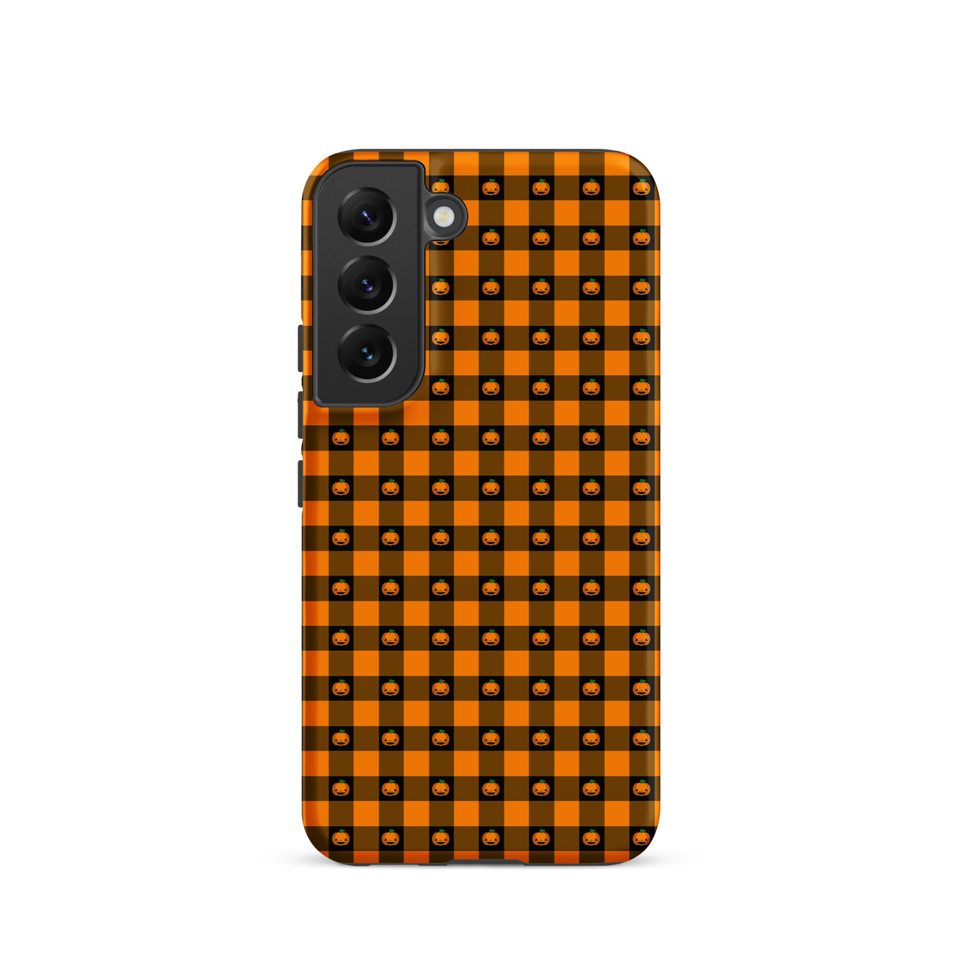 Halloween-themed Phone Case for Samsung Galaxy with playful pumpkin gingham design.