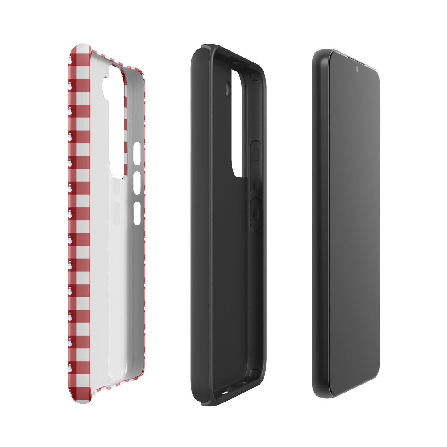 Phone Case for Samsung Galaxy with snowman gingham winter design, showcasing red-and-white festive pattern for seasonal protection.