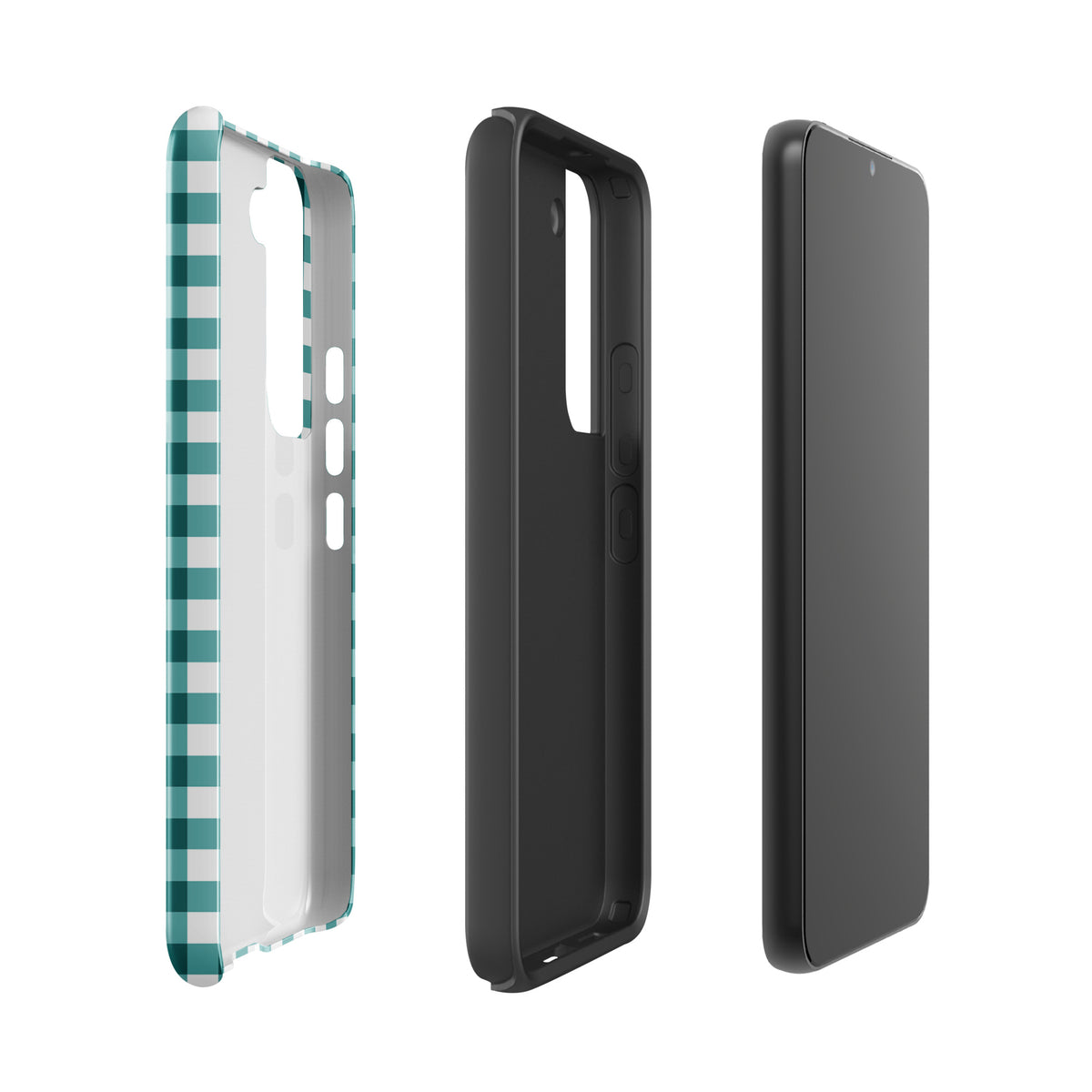 Phone Case for Samsung Galaxy in teal and white gingham pattern, offering stylish protection.