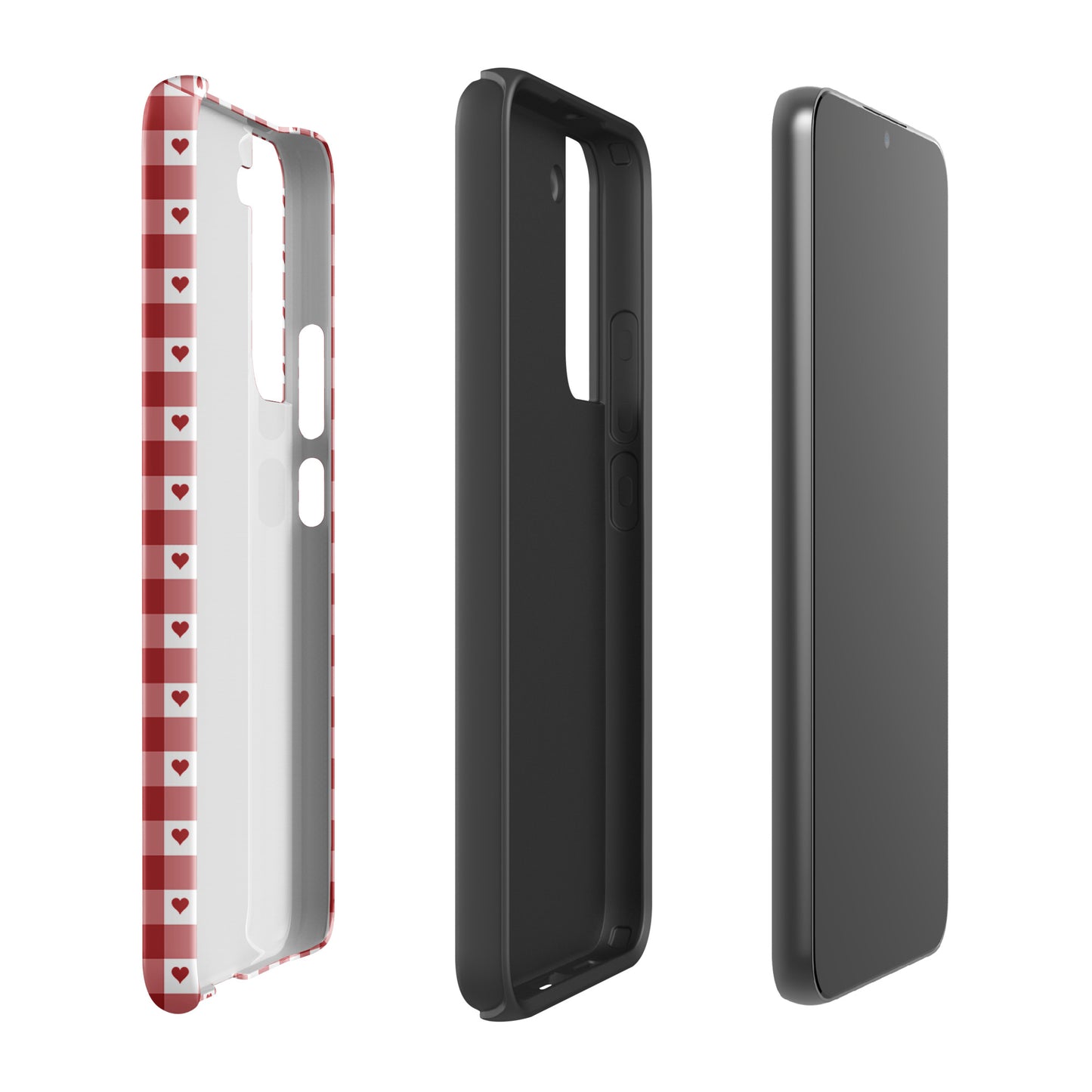 Phone Case for Samsung Galaxy with red gingham heart pattern, stylish and durable design for a chic accessory.