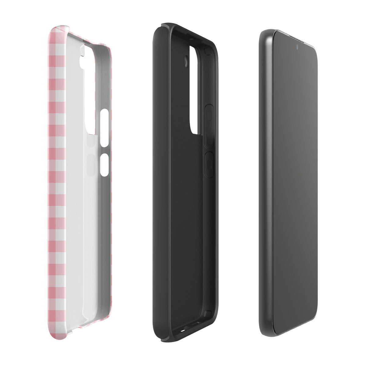 Phone Case for Samsung Galaxy with pink and white gingham pattern, showcasing stylish design and durable protection.