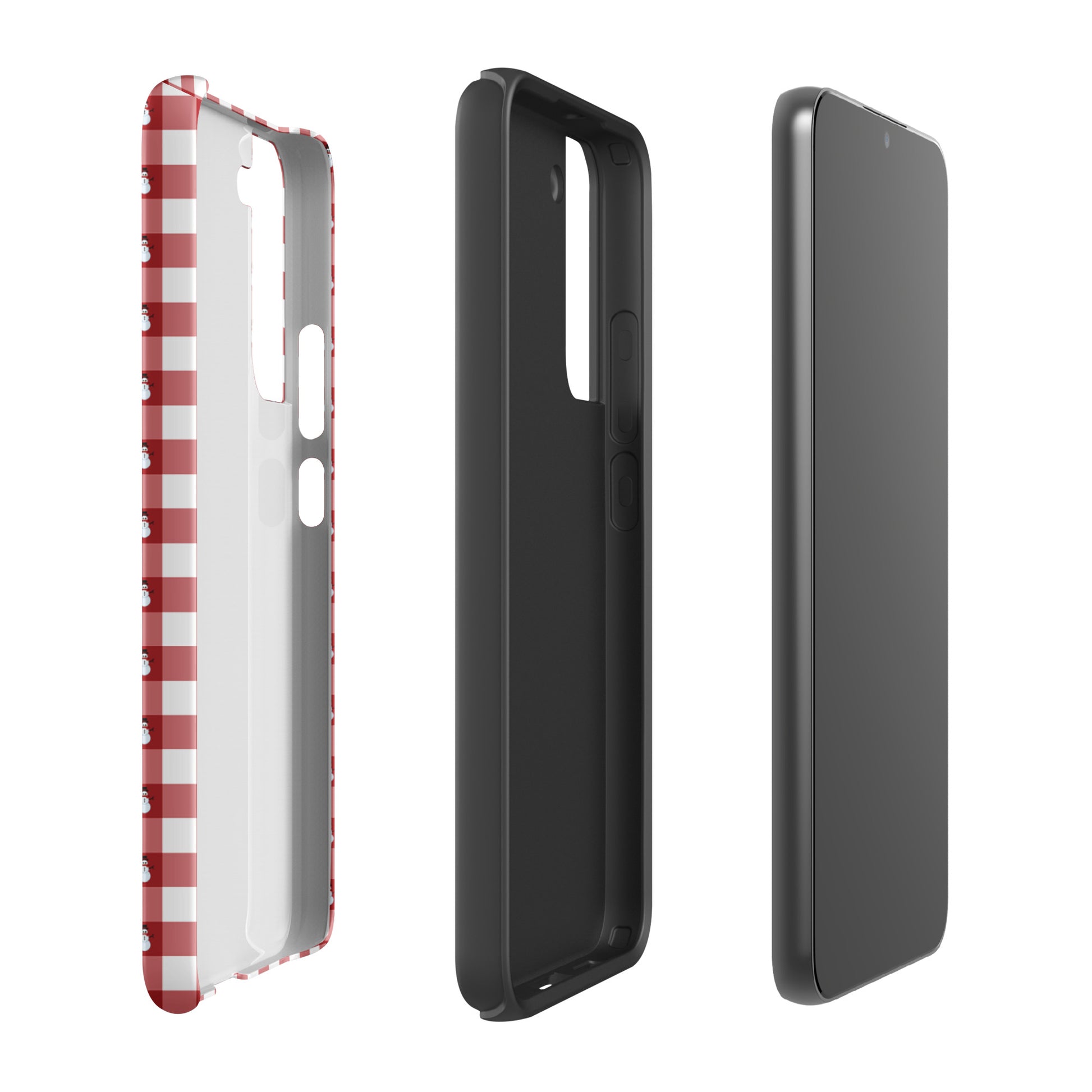 Phone Case for Samsung Galaxy with snowman gingham winter design, red and white pattern providing festive protection.