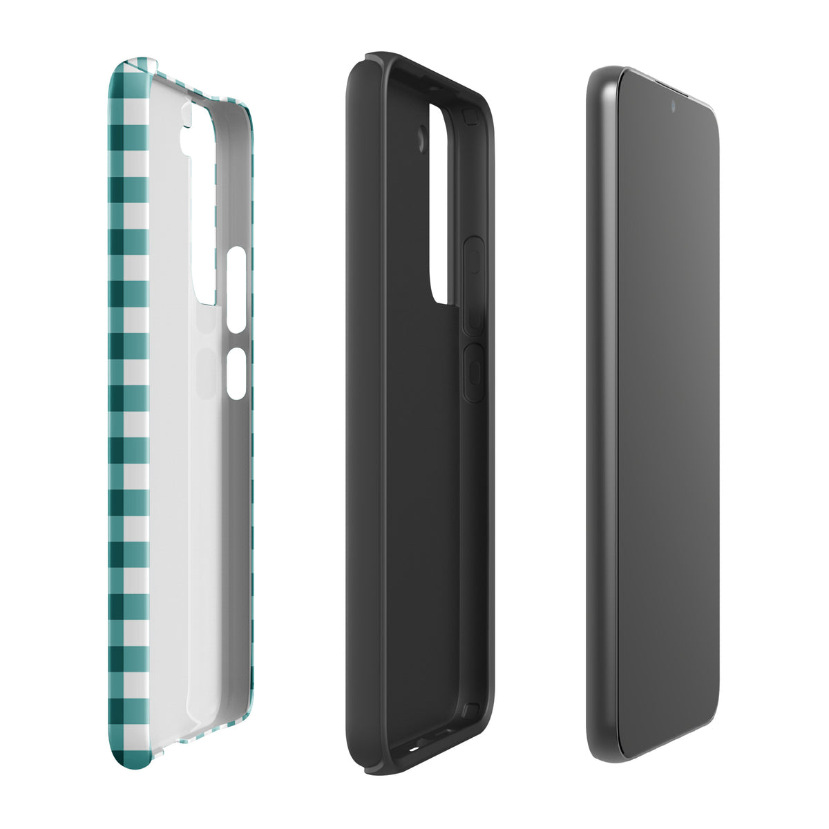 Teal and white gingham phone case for Samsung Galaxy, showcasing stylish design and durability. Perfect Phone Case for protection and flair.