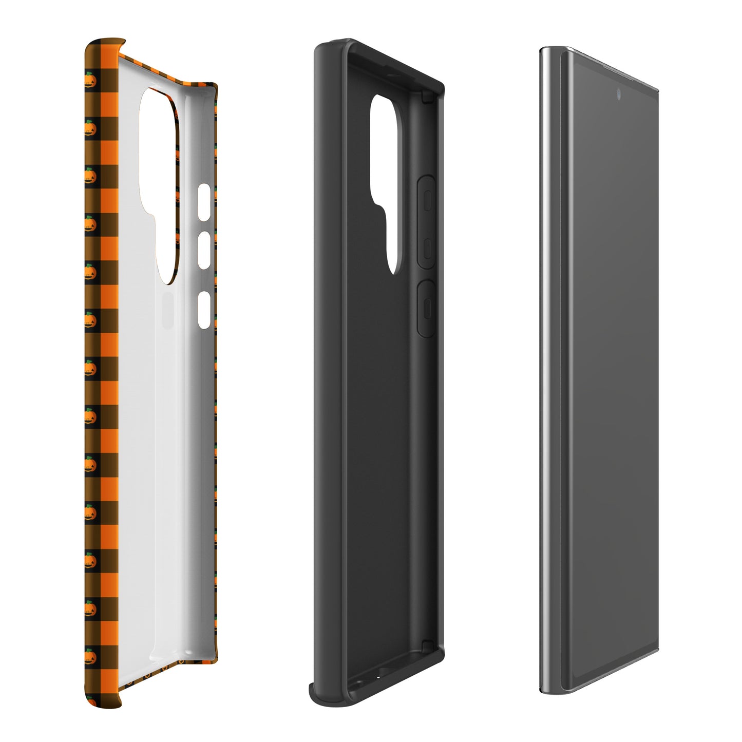 Phone Case for Samsung Galaxy with playful pumpkin gingham Halloween design, showcasing festive charm and bold pattern.