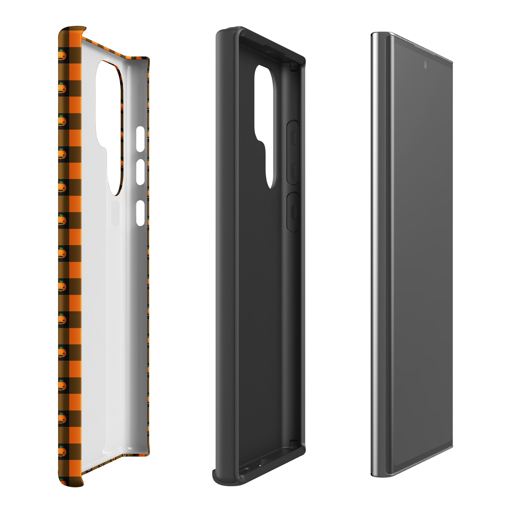 Phone Case for Samsung Galaxy with playful pumpkin gingham Halloween design, showcasing festive charm and bold pattern.