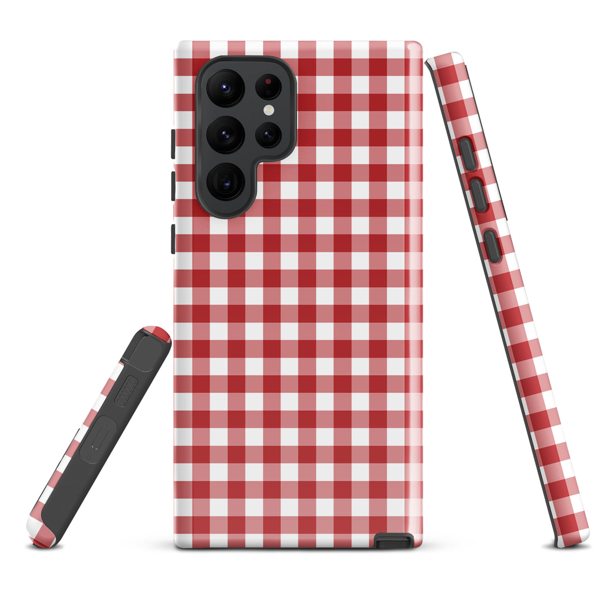 Phone Case for Samsung Galaxy with red-and-white gingham pattern, providing style and protection.