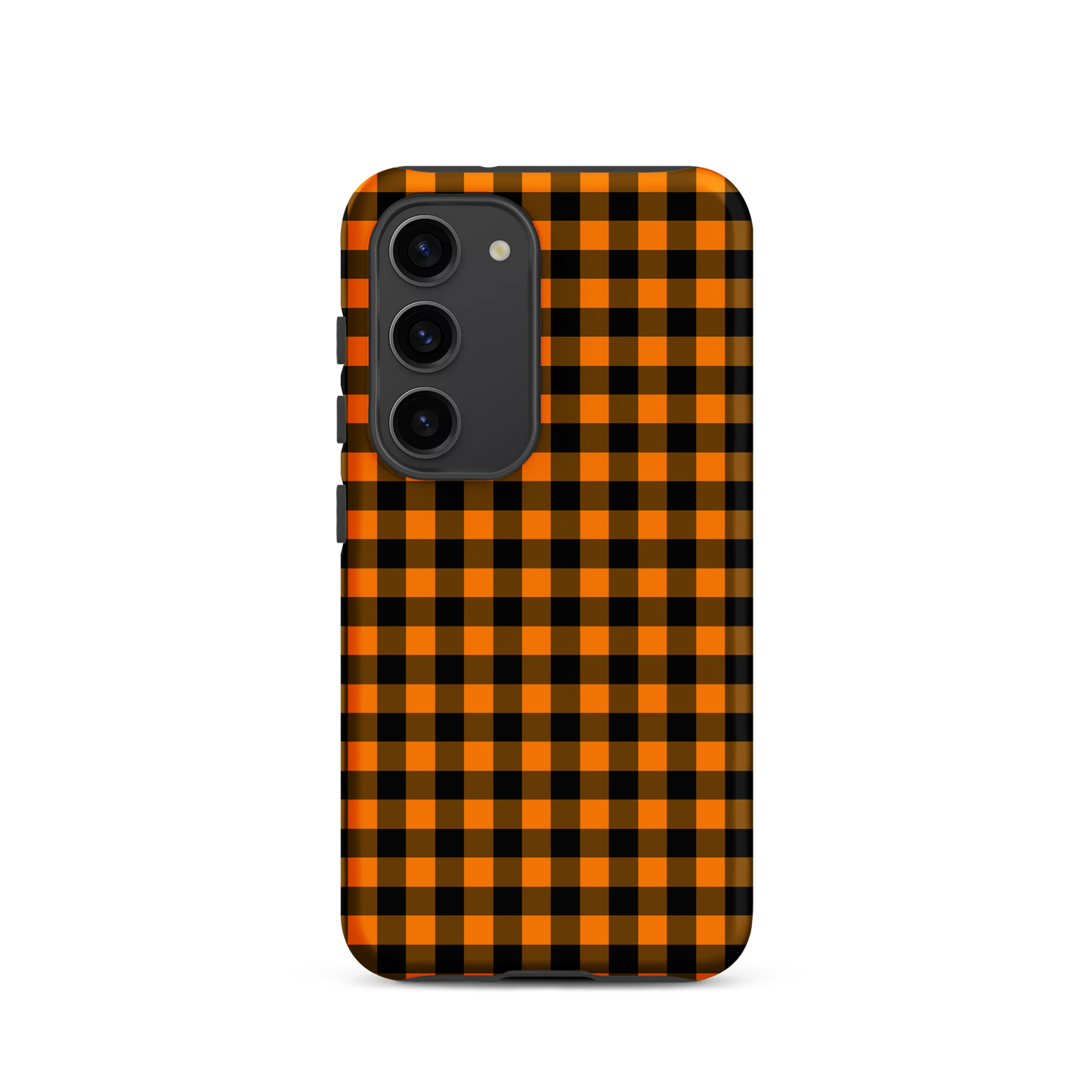 phone case with black and orange gingham pattern for Samsung Galaxy, autumn theme