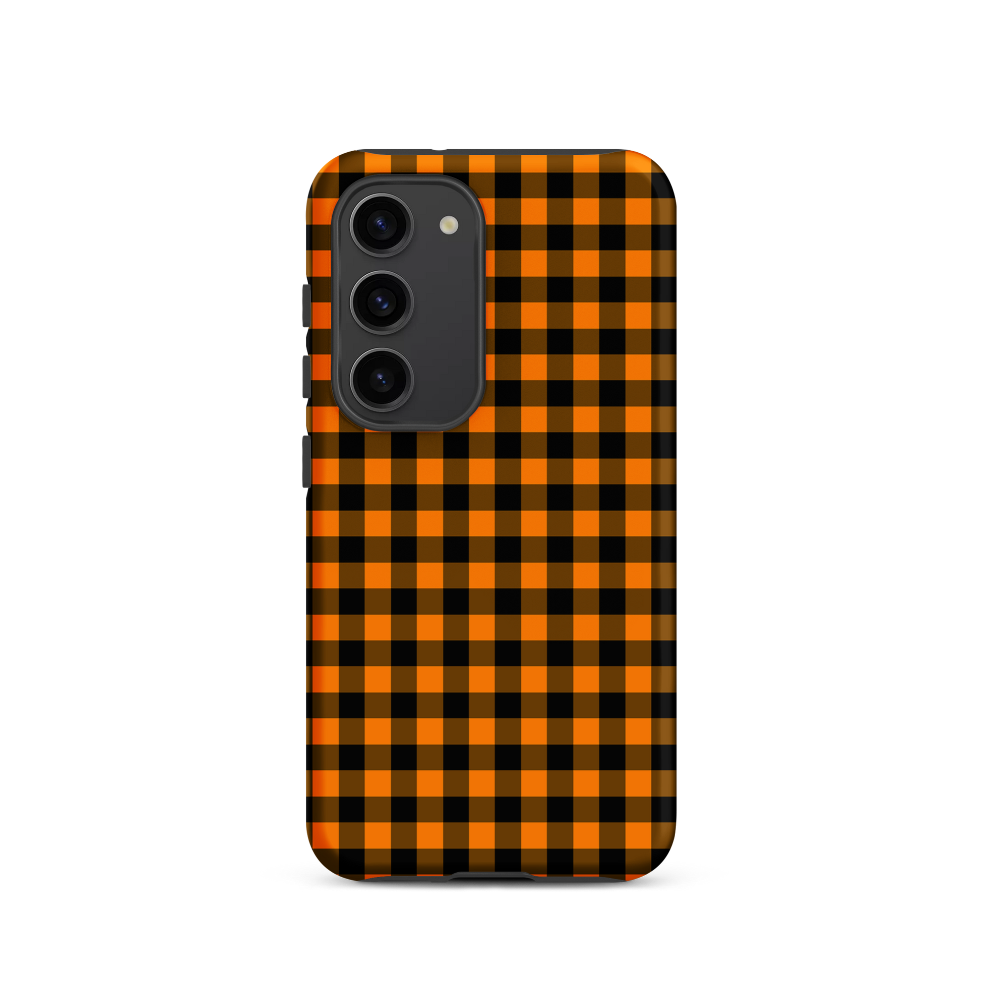 phone case with black and orange gingham pattern for Samsung Galaxy, autumn theme