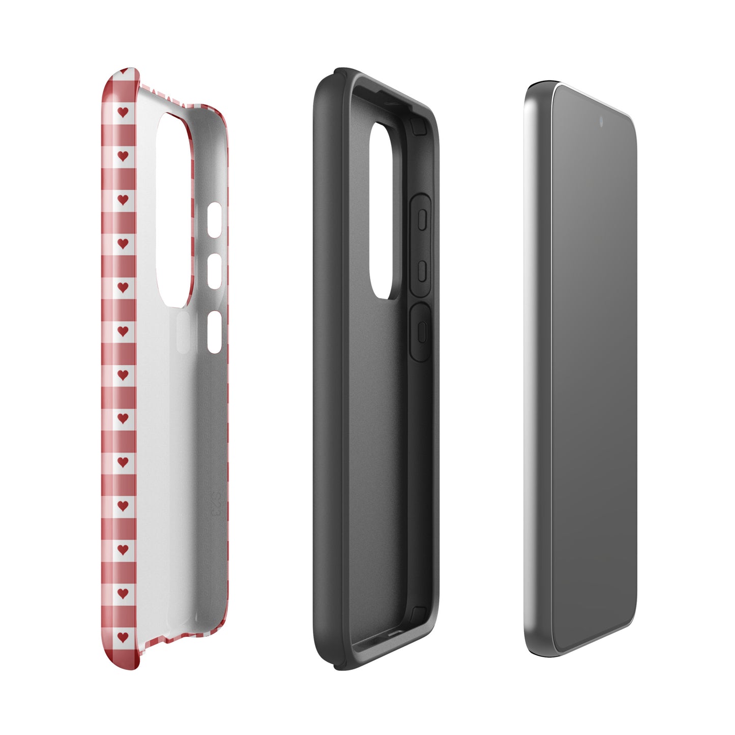 Phone Case for Samsung Galaxy with red gingham heart pattern, showcasing stylish design and durability for your device.