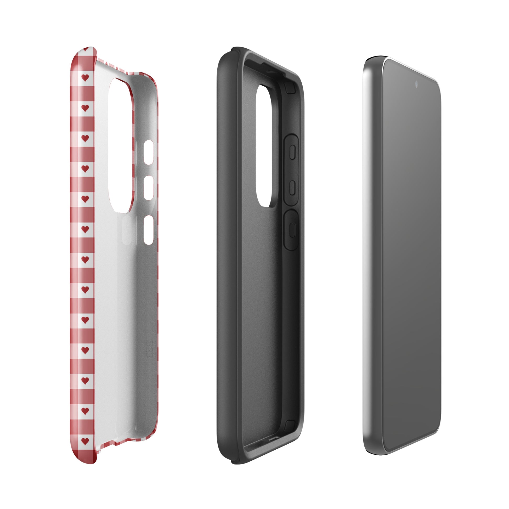 Phone Case for Samsung Galaxy with red gingham heart pattern, showcasing stylish design and durability for your device.