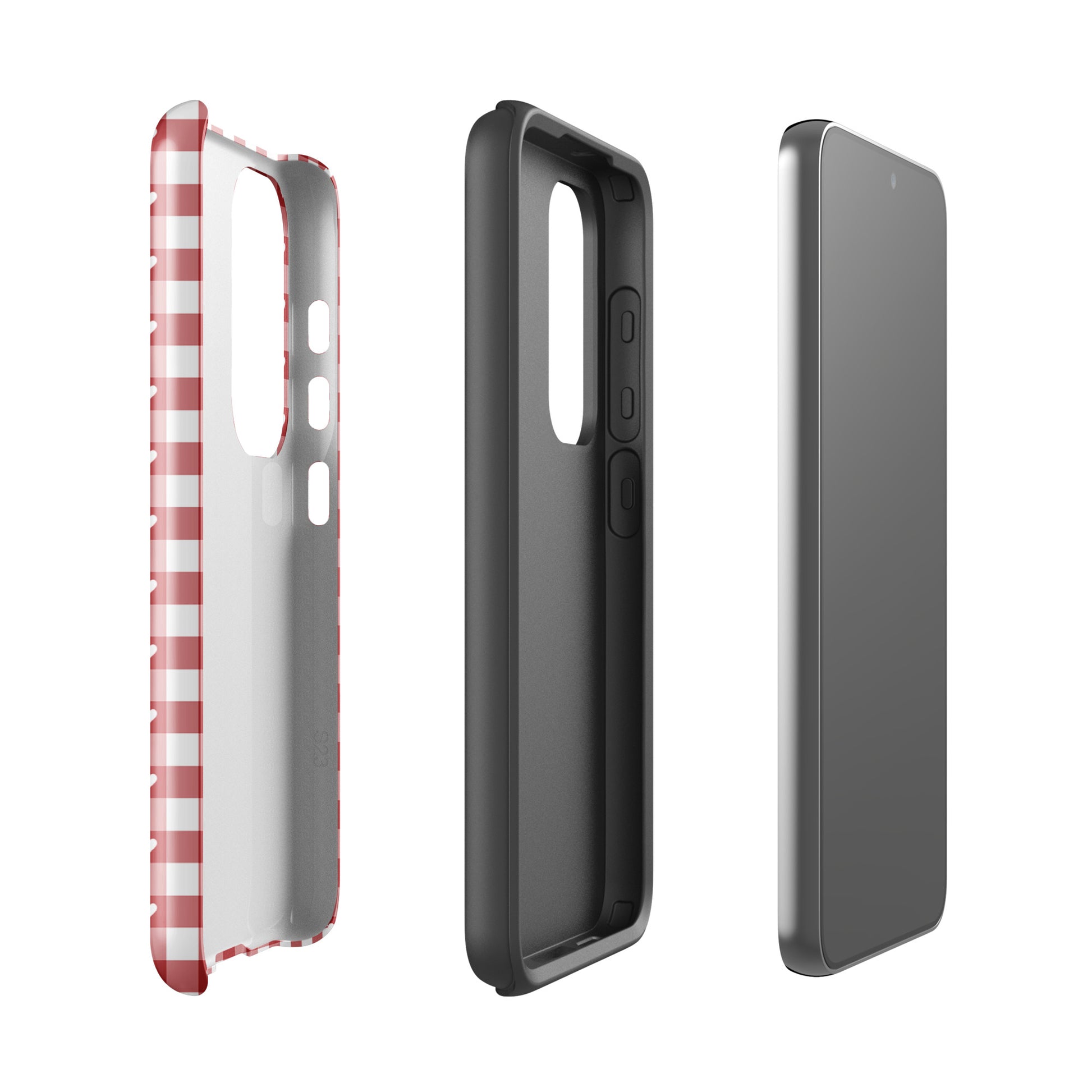 Phone Case for Samsung Galaxy with red and white gingham pattern and hearts for style and protection.
